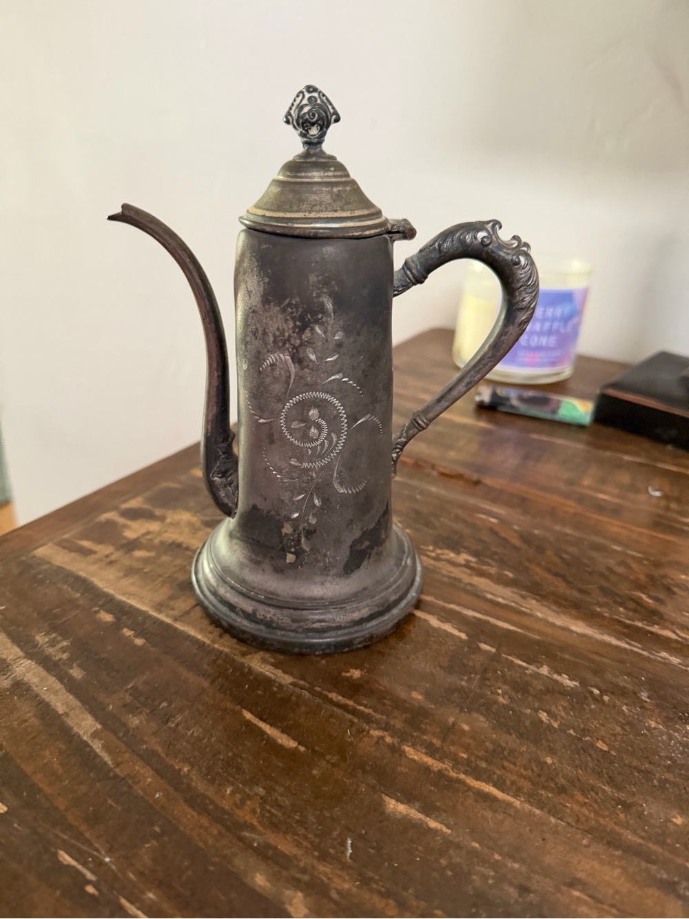 Floral Engraved Georgian Style Sheffield Silver Plated Teapot Coffee Pot Marked